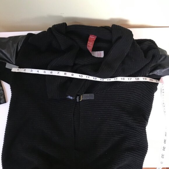 Olsen Open Cotton Leather Faux Cardigan Jacket Sweater Buckle Knit Ribbed Knit L - Picture 8 of 13